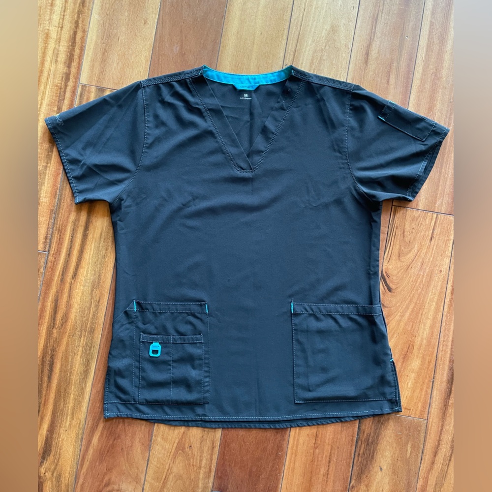 Carhartt Black Scrub Top with Teal Trim